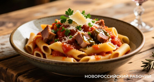 Рецепт блюда для большой семьи: паста со свиными щечками в итальянском стиле