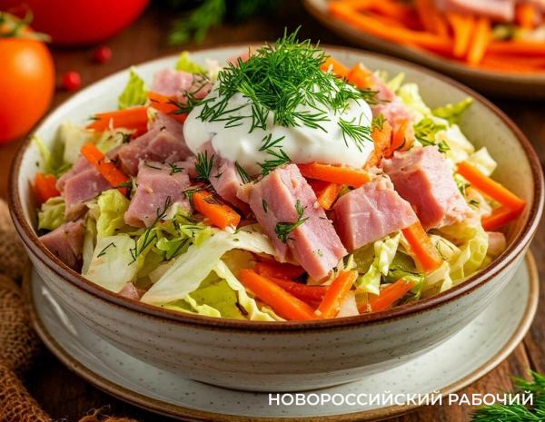 Салат с пекинской капустой, морковью и ветчиной Салат с пекинской капустой, морковью и ветчиной