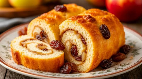 Бисквитный рулет с яблоком и изюмом
